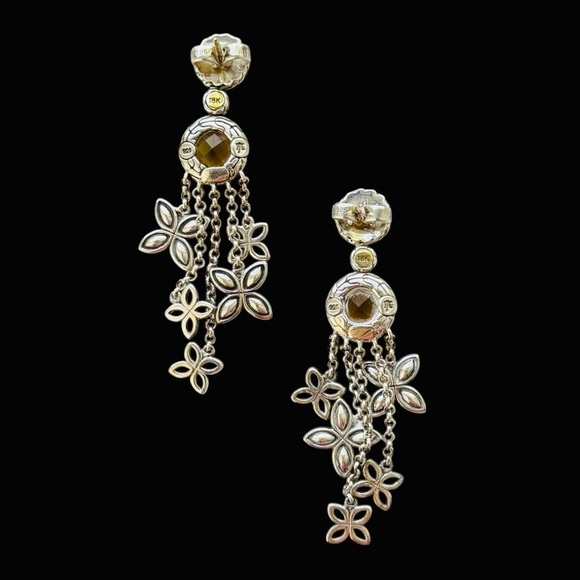 John Hardy 18K Gold Sterling Silver Citrine Batu Kawung Dangle Drop Earrings - Picture 5 of 8